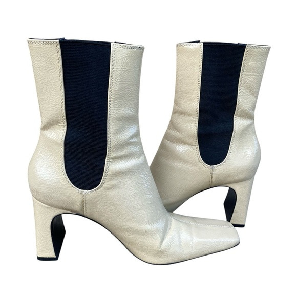 ZARA Ivory Cream Patent Leather Mid Calf Chelsea Boots Size 6 - Picture 3 of 8